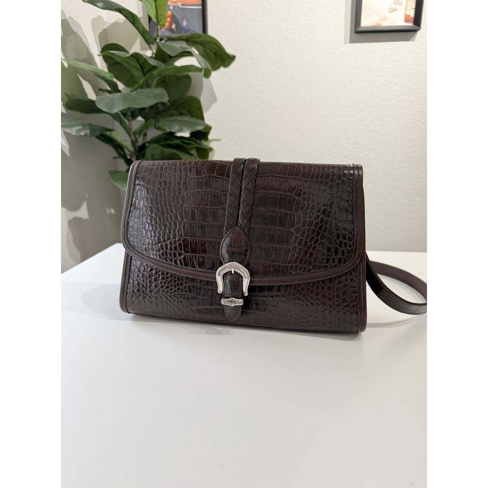 Brighton Vintage‎ Mahogany Croc Embossed Leather Bag Western Buckle Brown